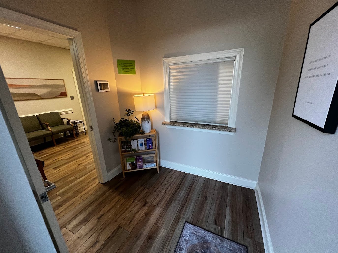 Foyer and check-in window at 1258 Mann Drive Unit 100 medical office condo in Matthews, North Carolina