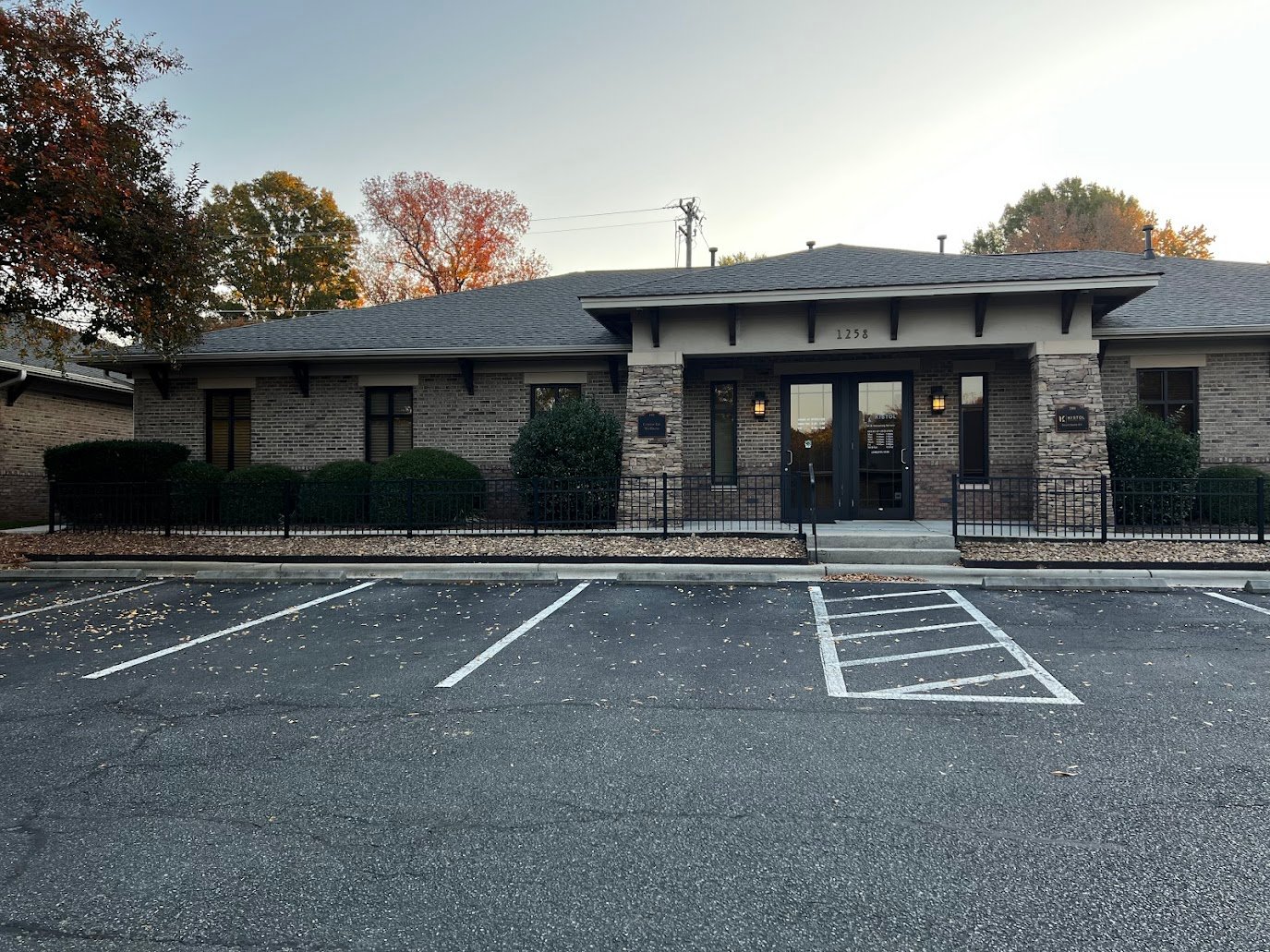 Front elevation at 1258 Mann Drive Unit 100 medical office condo in Matthews, North Carolina