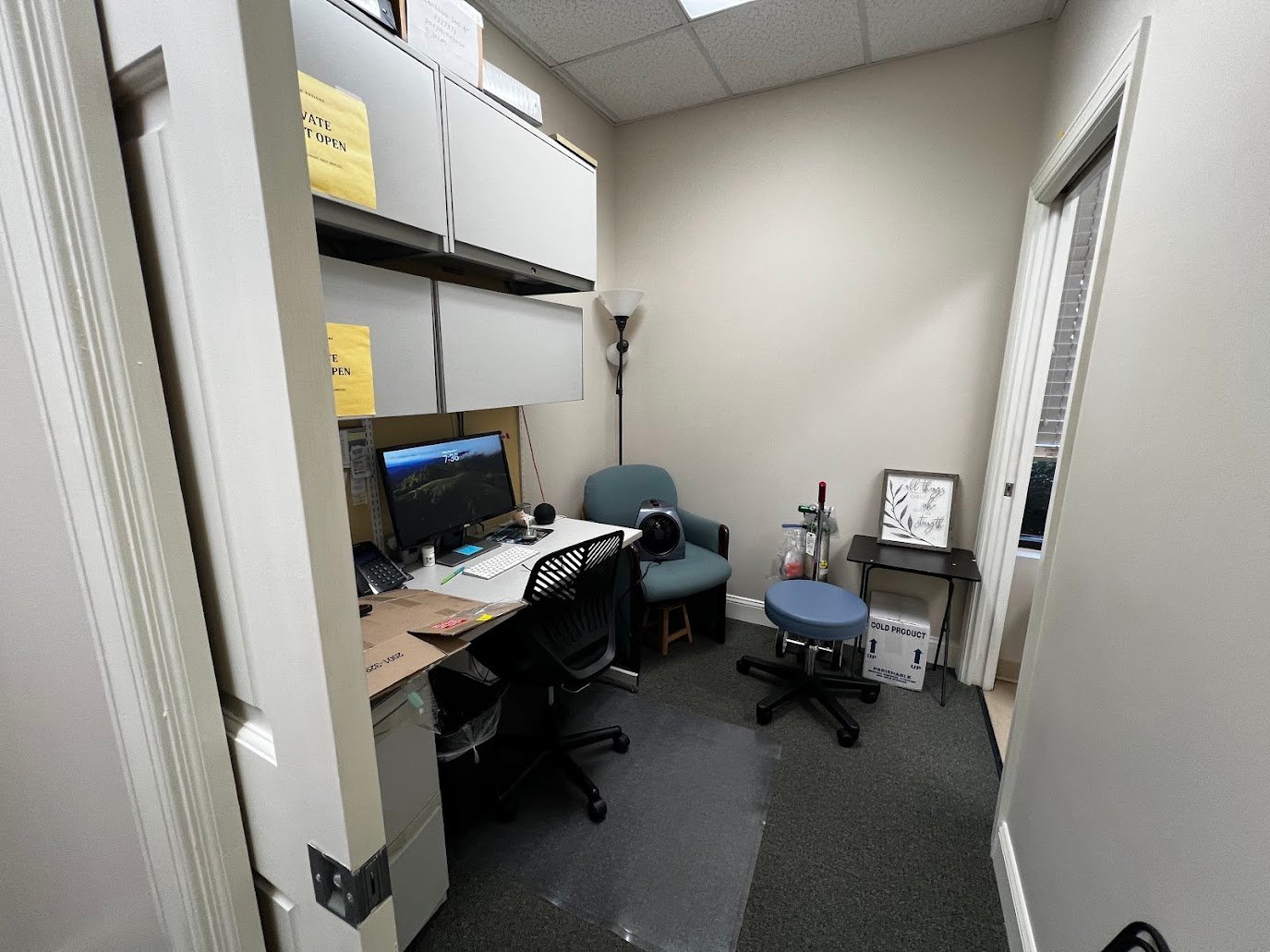 Private office and file storage at 1258 Mann Drive Unit 100 medical office condo in Matthews, North Carolina